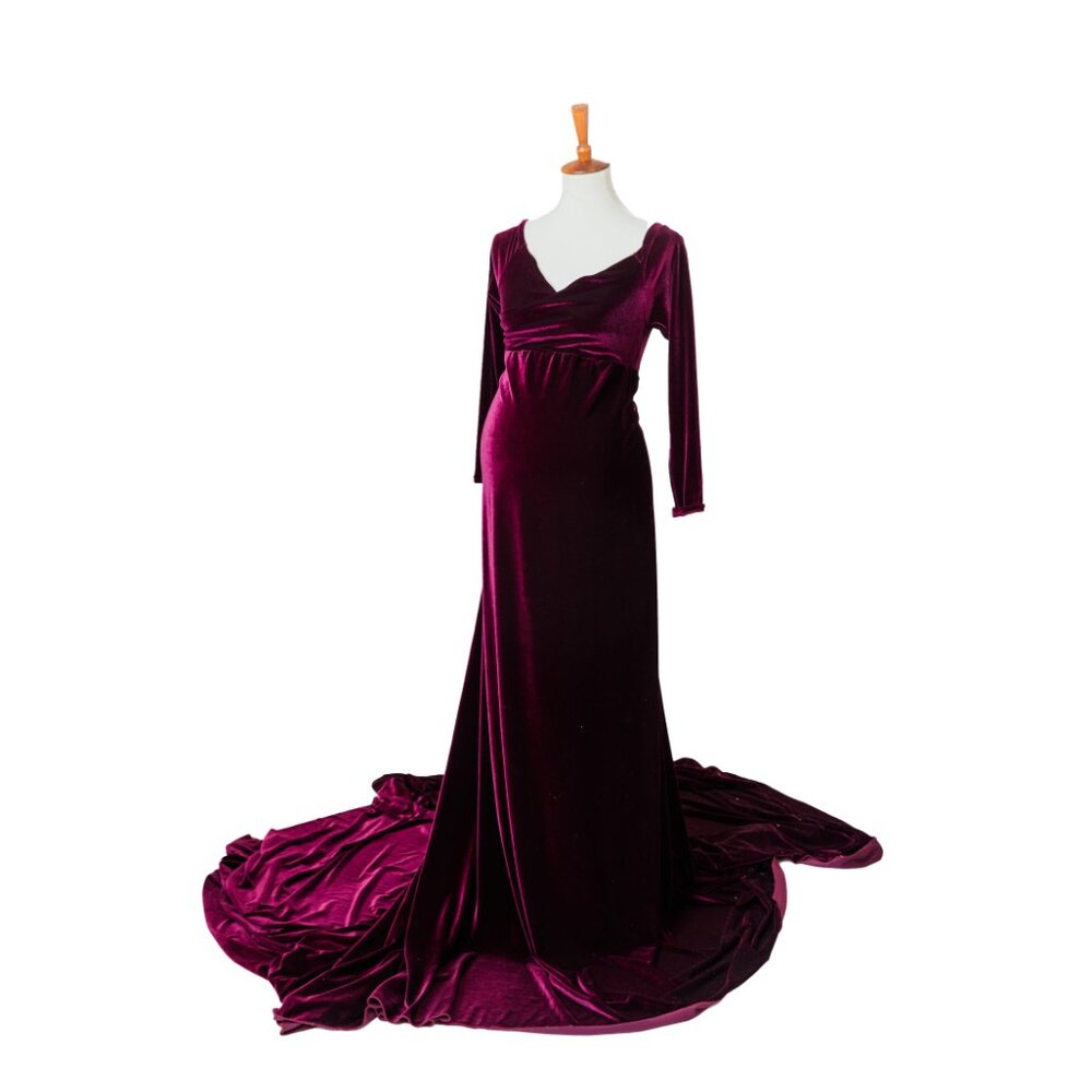 Handmade Velvet Burgundy Maternity Gown for Photoshoots
